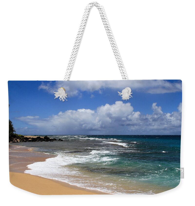 Haena Weekender Tote Bag featuring the photograph Haena Beach 2 by Bonnie Follett