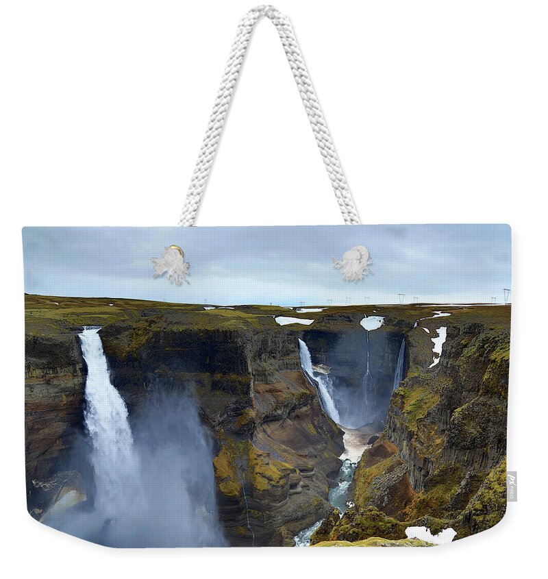 Waterfall Weekender Tote Bag featuring the photograph Haifoss and Granni Waterfalls Iceland by Richard Krebs