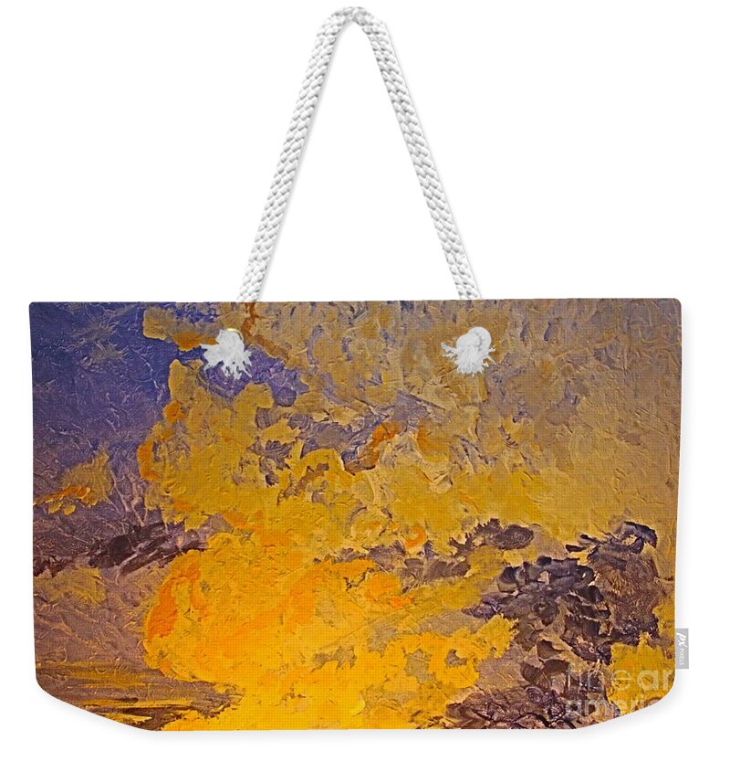 Prints Weekender Tote Bag featuring the painting Haig Point Daufuskie Island South Carolina vertical diptych TOP PORTION Clouds and Sky by Barbara Donovan