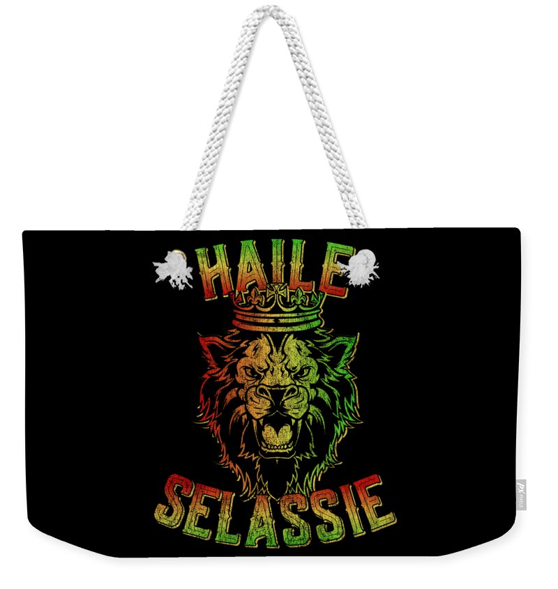 Cool Weekender Tote Bag featuring the digital art Haile Selassie Rastafari Reggae by Flippin Sweet Gear