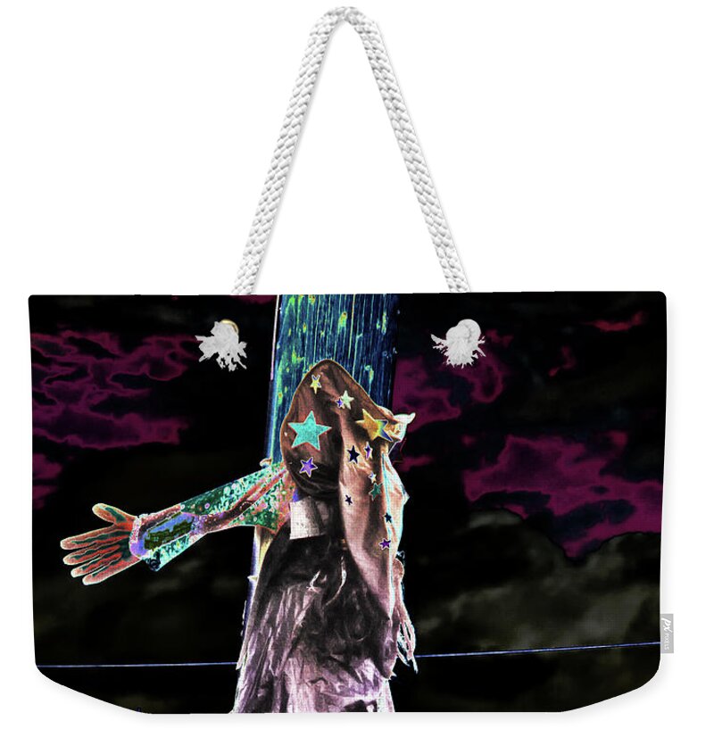 Halloween Weekender Tote Bag featuring the photograph Halloween witch crashed into a pool by Tatiana Travelways