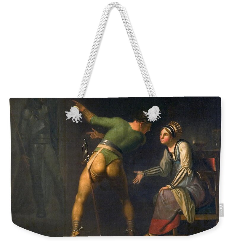 Nicolai Abildgaard Weekender Tote Bag featuring the painting Hamlet and his Mother by Nicolai Abildgaard