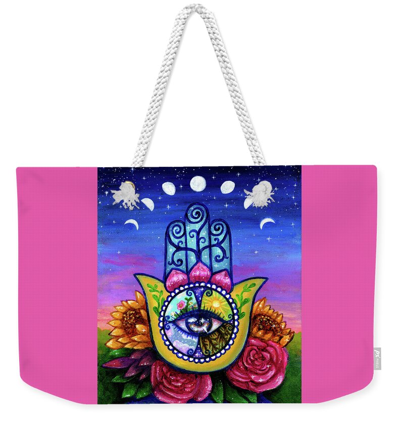Hamsa Weekender Tote Bag featuring the painting Hamsa Mystery by Srimati Arya Moon