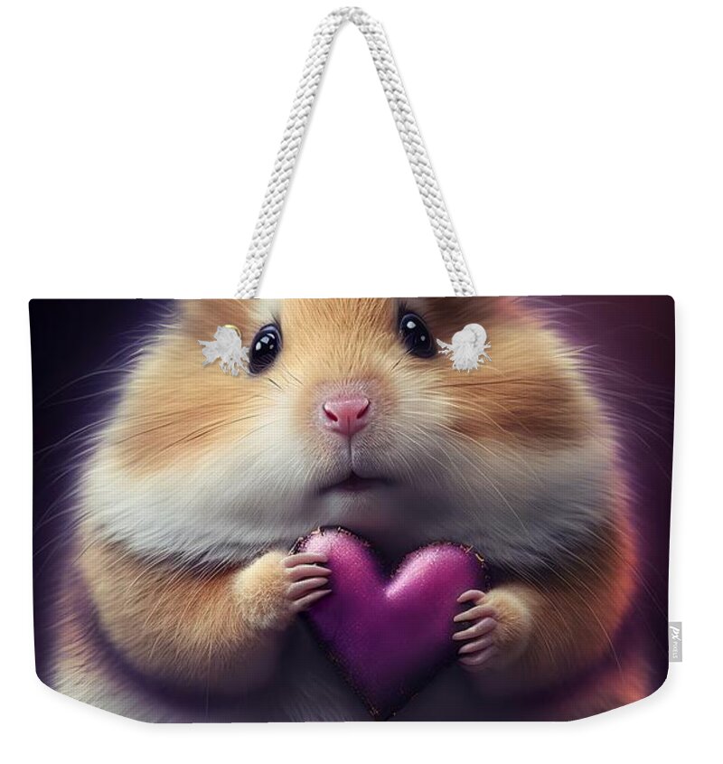 Hamster With Heart Weekender Tote Bag featuring the mixed media Hamster with Heart by Lilia S