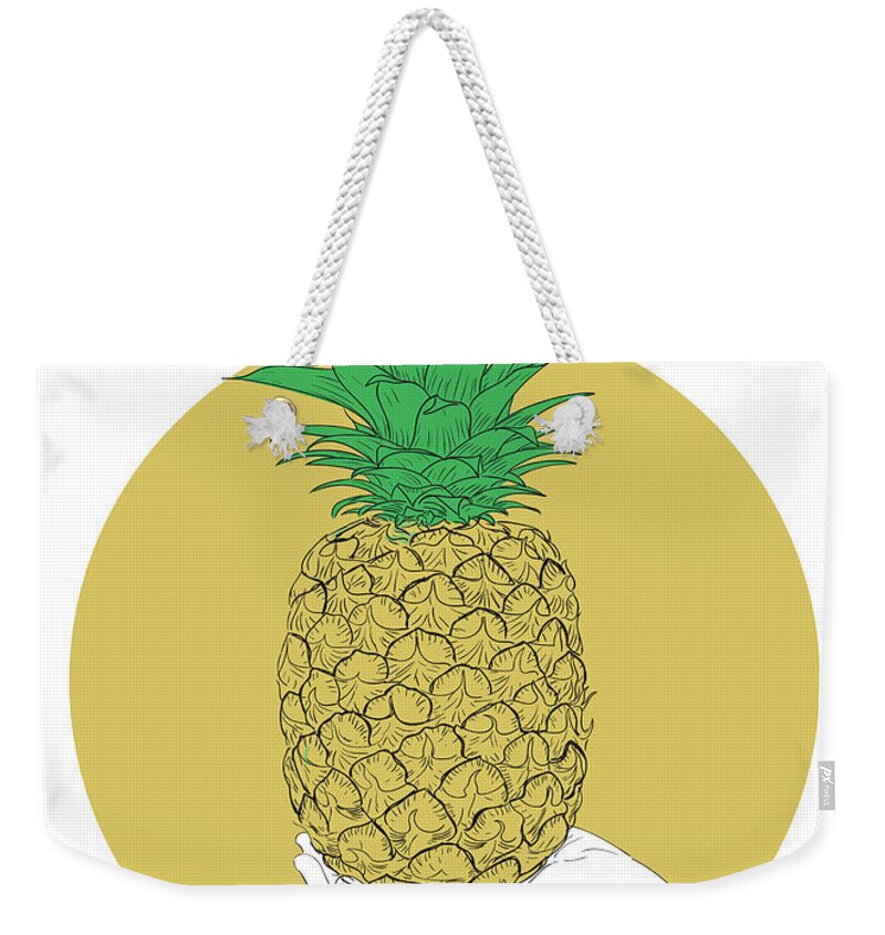Graphic Weekender Tote Bag featuring the digital art Hand Holding Pineapple - Line Art Graphic Illustration Artwork by Sambel Pedes
