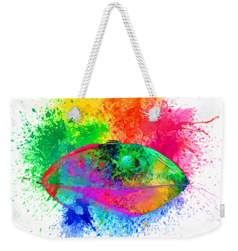 Handpan Weekender Tote Bag featuring the digital art Handpan colorfull by Alexa Szlavics