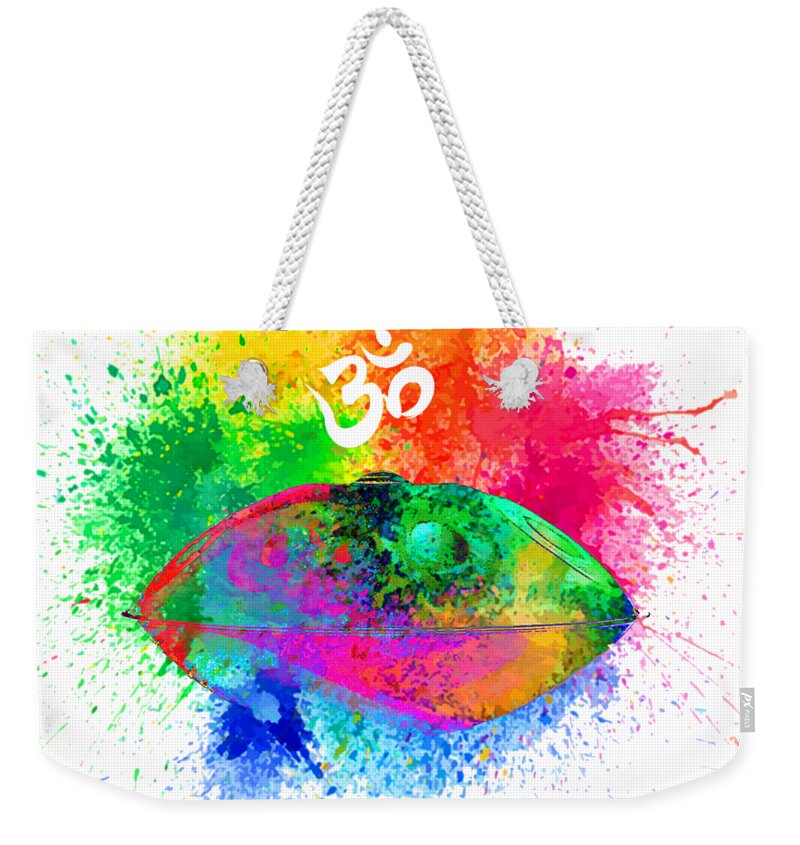 Om Weekender Tote Bag featuring the digital art Handpan OM in colorfull by Alexa Szlavics