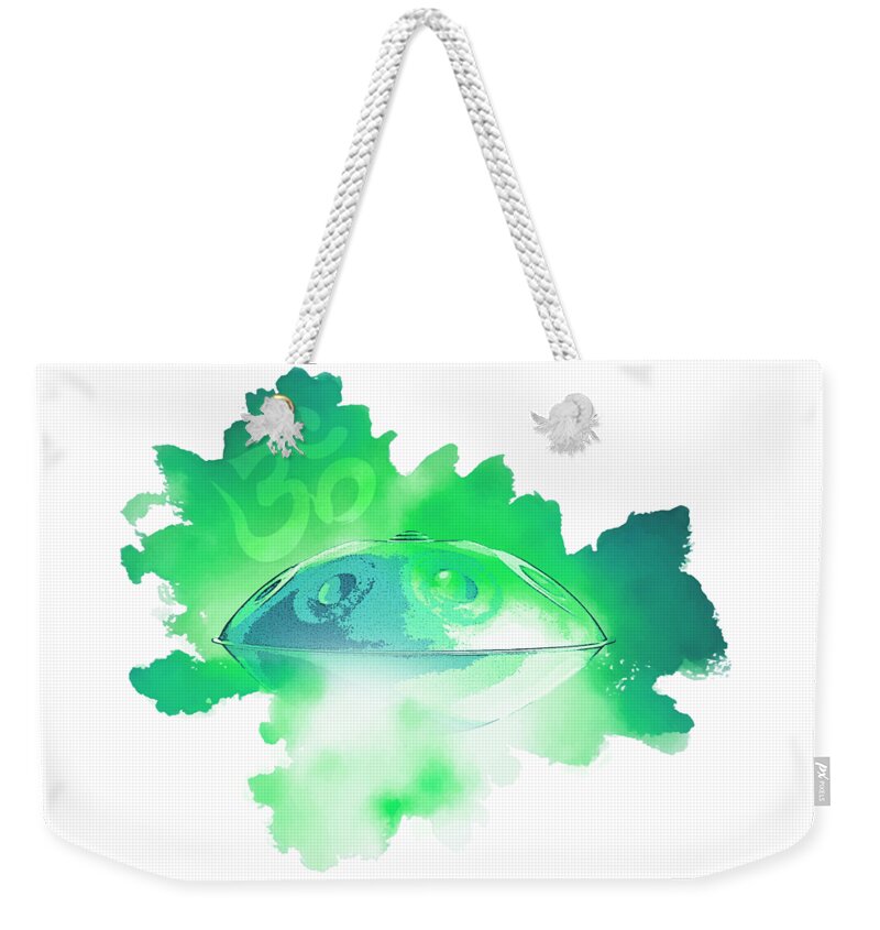 Handpan Weekender Tote Bag featuring the digital art Handpan Om in green by Alexa Szlavics