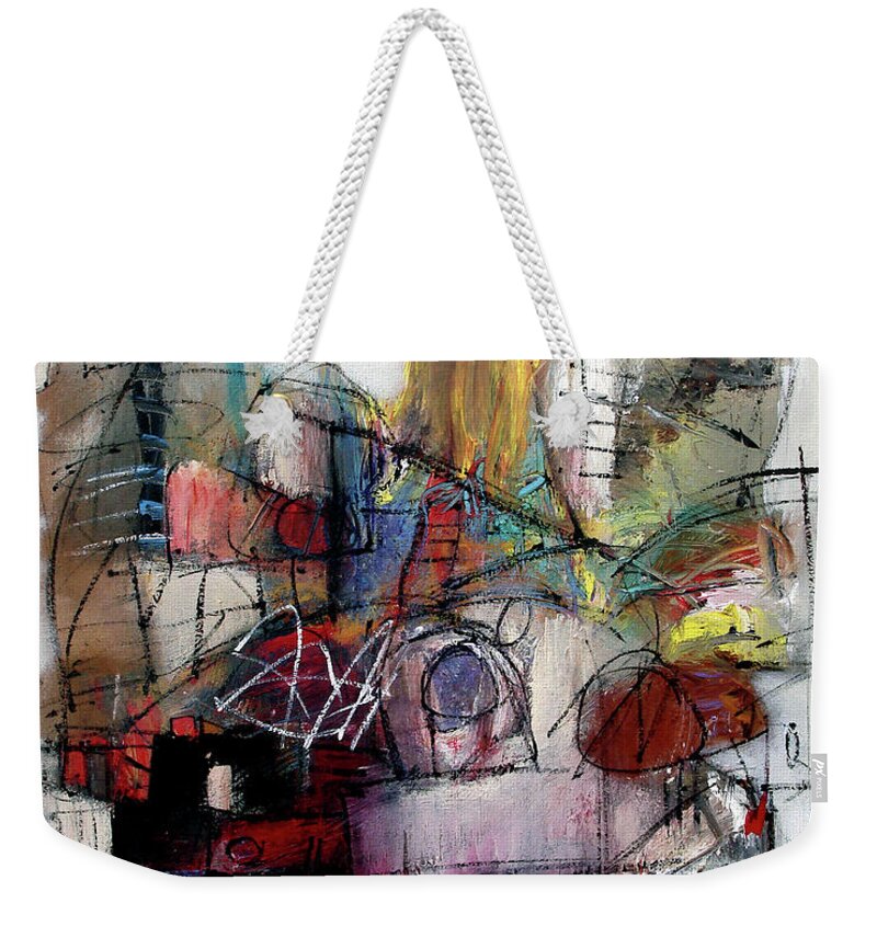 Abstract Weekender Tote Bag featuring the painting Hands Up by Jim Stallings