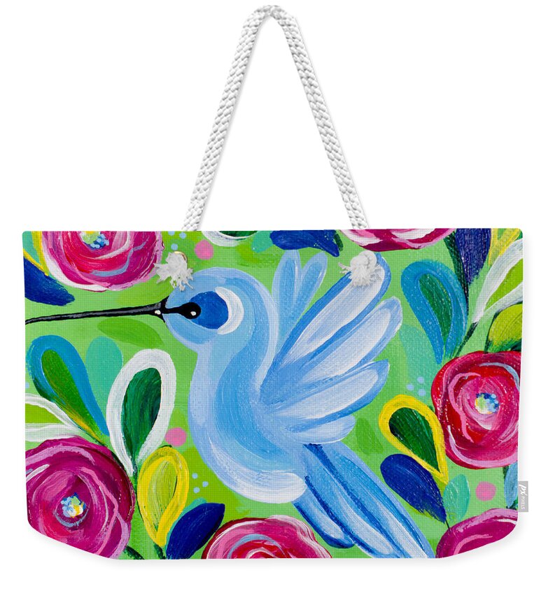 Hummingbird Weekender Tote Bag featuring the painting Hanging Around by Beth Ann Scott