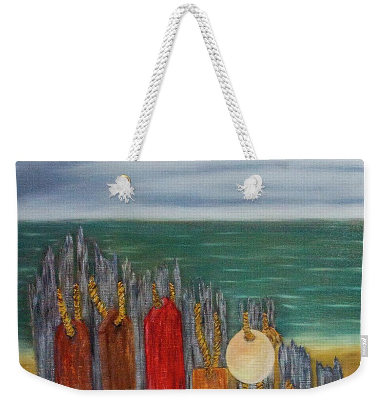 Beach Weekender Tote Bag featuring the painting Hanging Around by Randy Sylvia