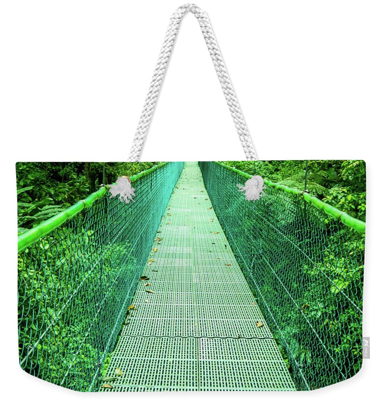 Hanging Bridge Weekender Tote Bag featuring the photograph Hanging Bridge in Cloud Forest in Monte Verde Costa Rica by Leslie Struxness