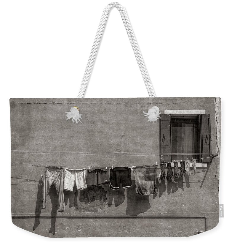 Venice Weekender Tote Bag featuring the photograph Hanging Clothes of Venice by David Letts
