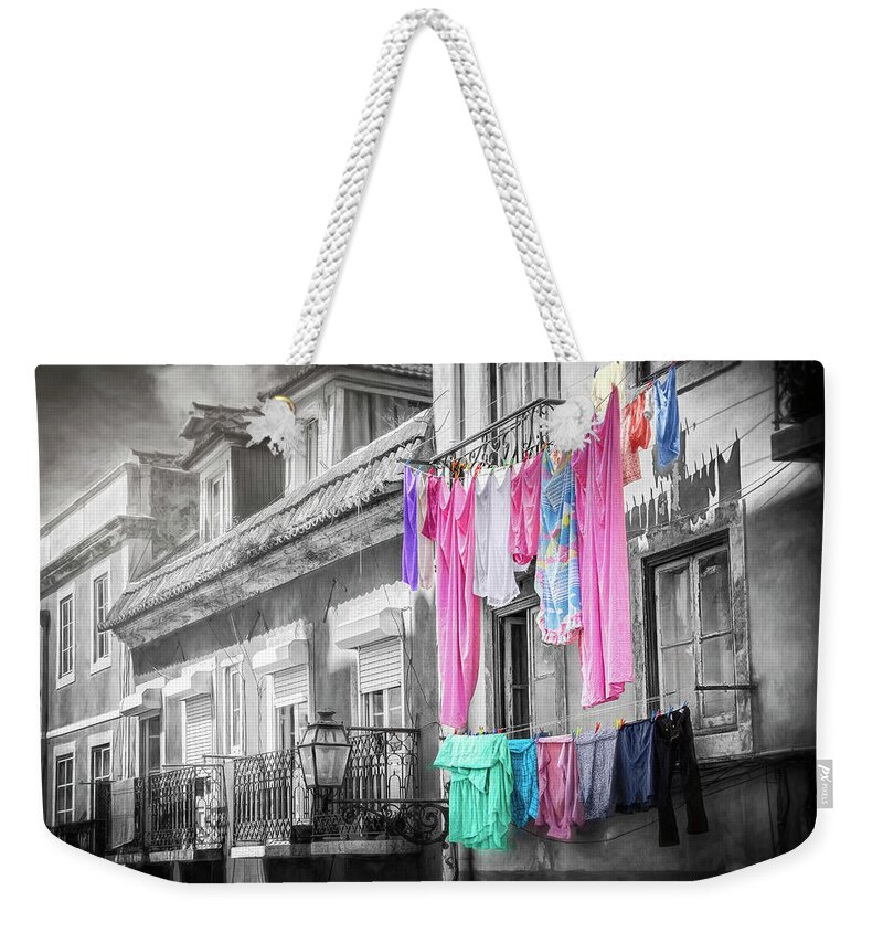 Lisbon Weekender Tote Bag featuring the photograph Hanging Laundry Lisbon Portugal by Carol Japp