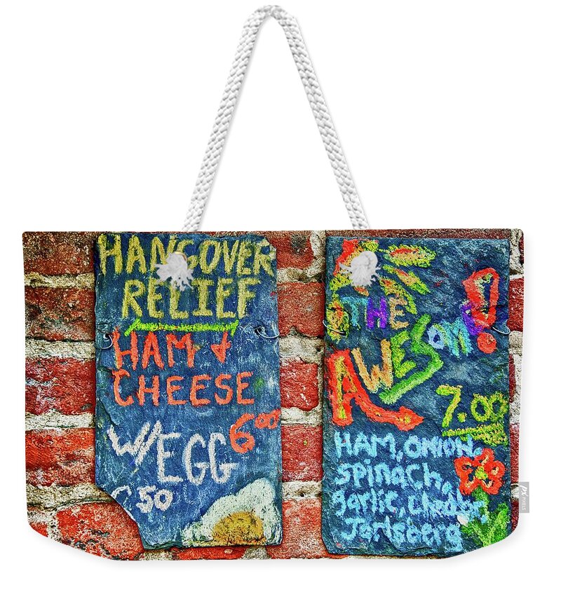 Sign Weekender Tote Bag featuring the photograph Hangover Relief by Anthony M Davis