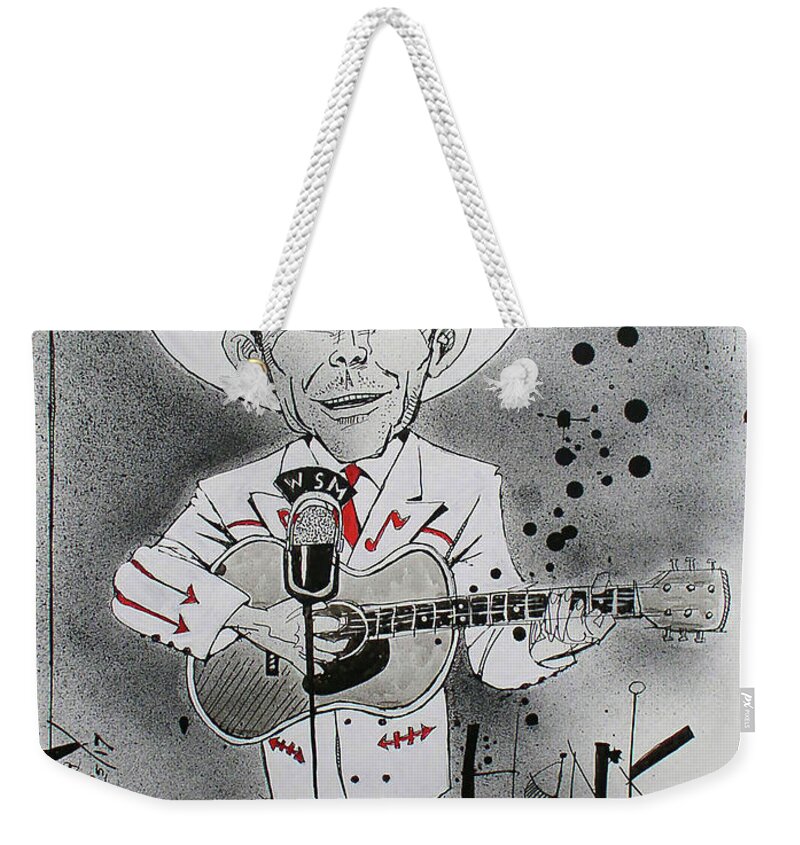  Weekender Tote Bag featuring the drawing Hank Williams by Phil Mckenney