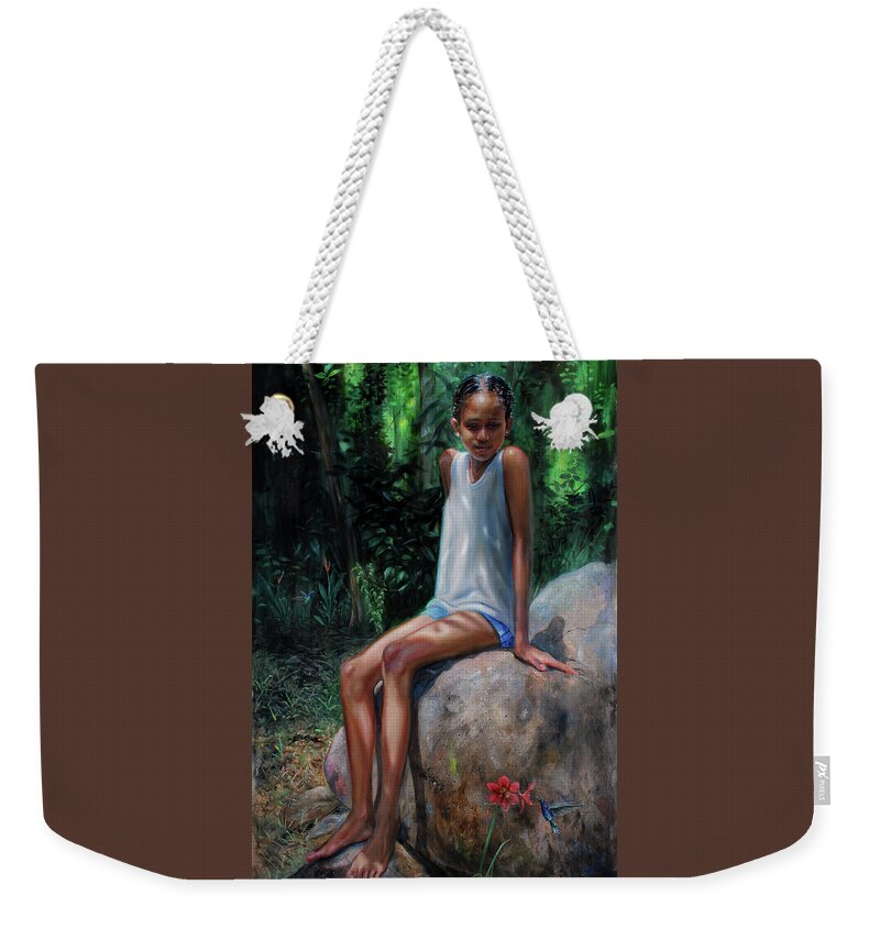 Figure Painting Weekender Tote Bag featuring the painting Hanna epi Kilibwi by Jonathan Guy-Gladding JAG