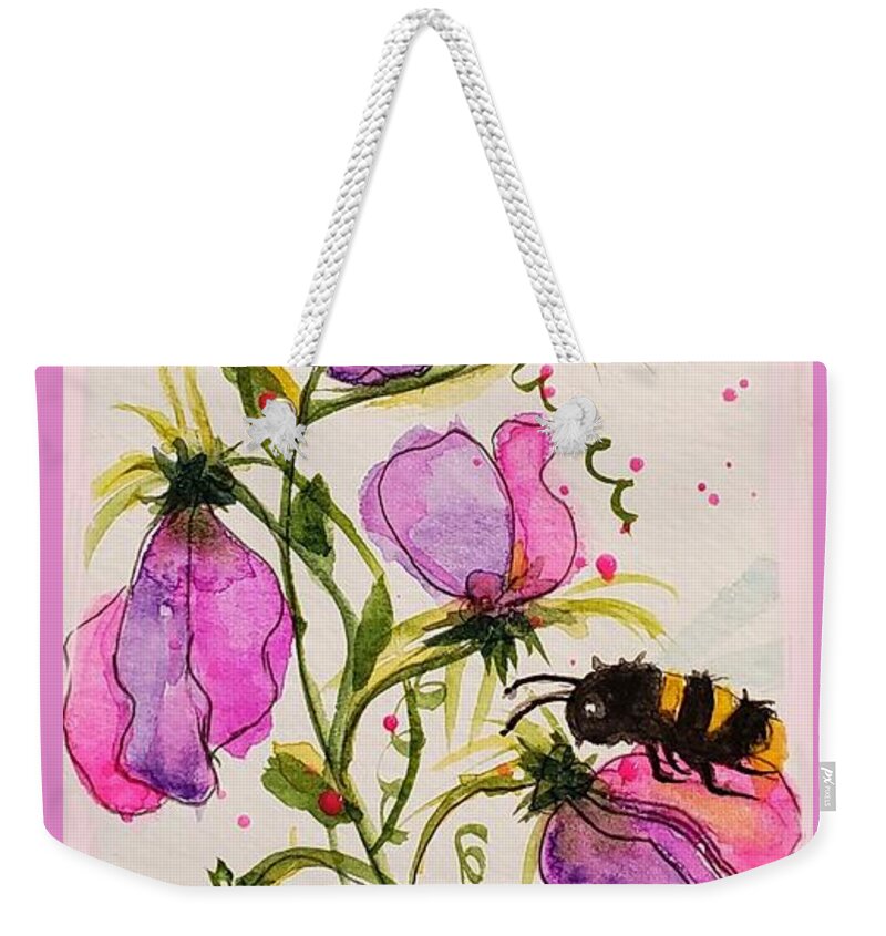 Bee Weekender Tote Bag featuring the painting Happy Bumble Bee by Deahn Benware