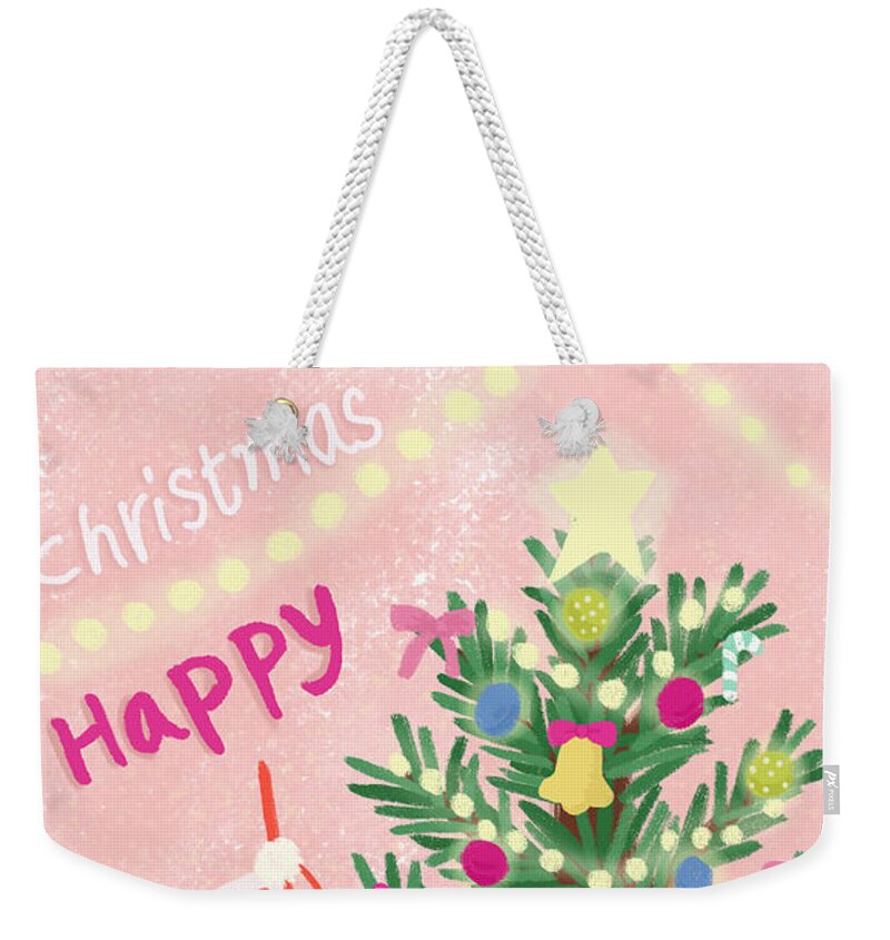 Christmas Weekender Tote Bag featuring the drawing Happy Christmas by Min fen Zhu