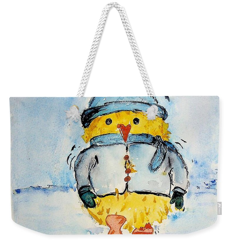Happy Weekender Tote Bag featuring the painting Happy Duckie Winter 2 by Valerie Shaffer