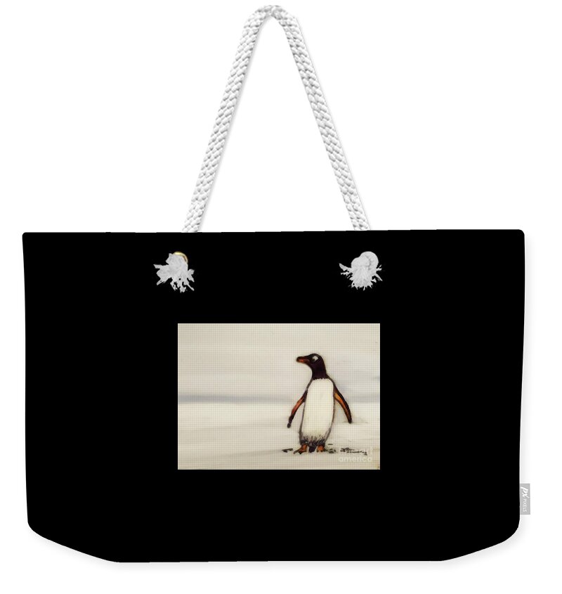 Penguin Weekender Tote Bag featuring the painting Happy Feet by Shelley Myers