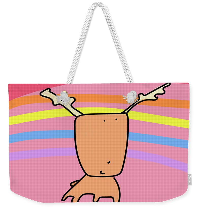 Holiday Weekender Tote Bag featuring the digital art Happy Holidays Reindeer Rainbow by Ashley Rice