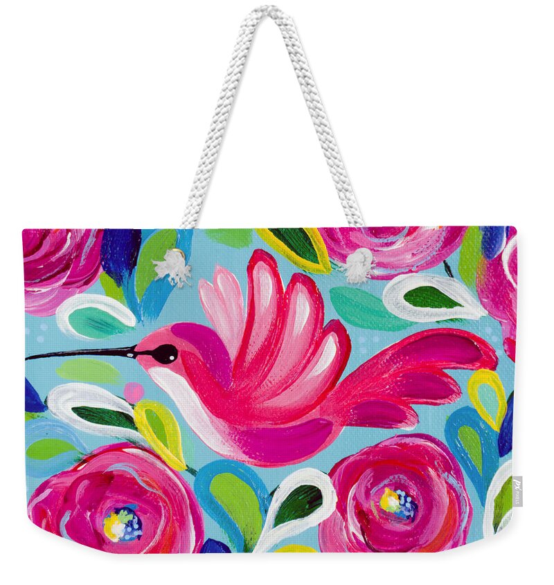 Hummingbird Weekender Tote Bag featuring the painting Happy Place by Beth Ann Scott