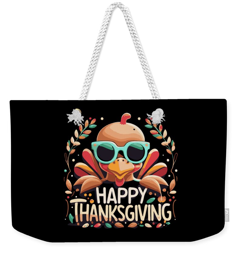Thanksgiving 2023 Weekender Tote Bag featuring the digital art Happy Thanksgiving Turkey by Flippin Sweet Gear
