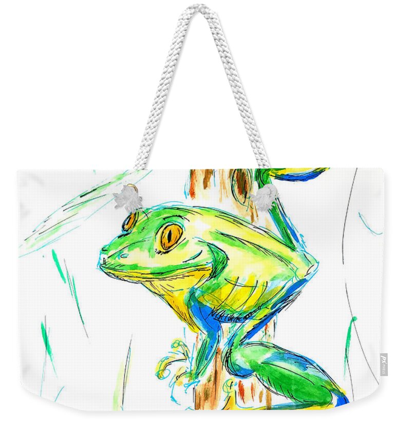 Frog Weekender Tote Bag featuring the mixed media Happy Tree Frog by Brent Knippel