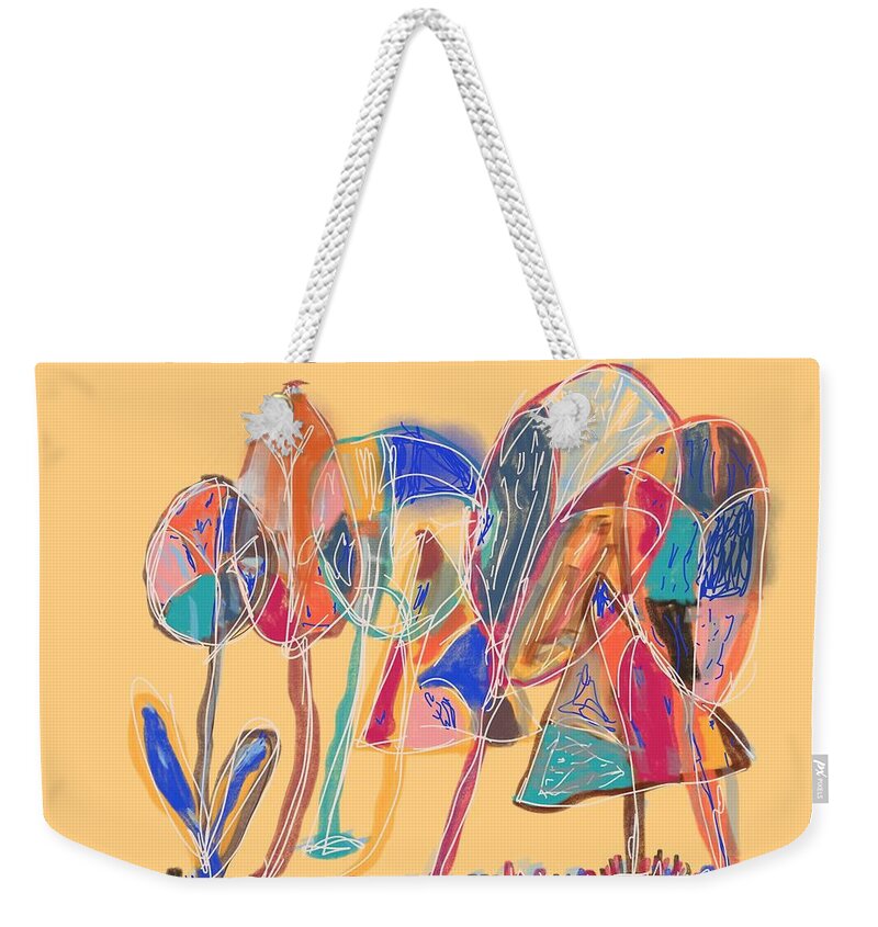 Colorado Weekender Tote Bag featuring the drawing Happy Trees 05 by Pam O'Mara