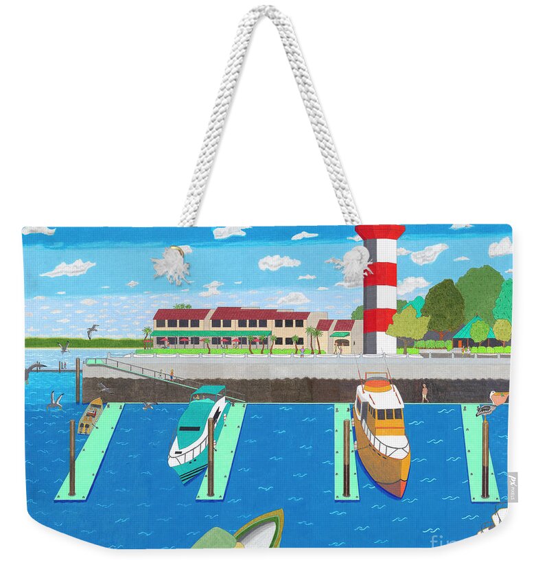 Harbor Town Weekender Tote Bag featuring the drawing Harbor Town by John Wiegand