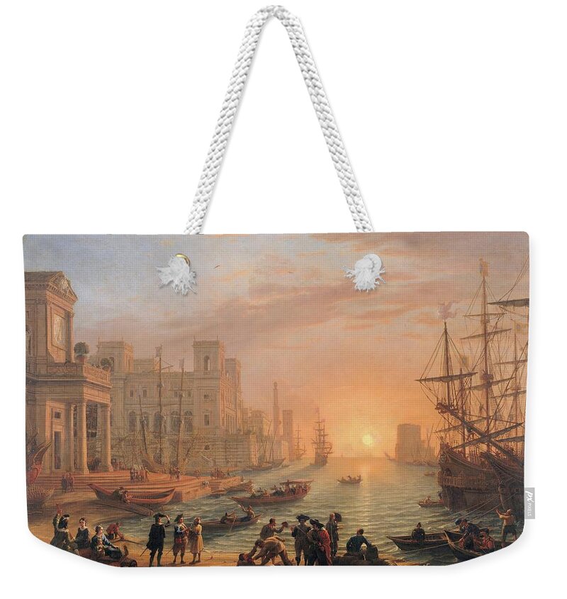 Italy Weekender Tote Bag featuring the painting Harbour Scene at Sunset by MotionAge Designs