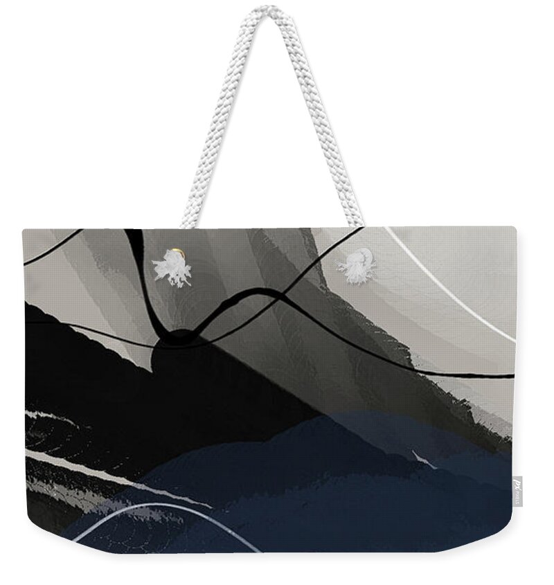 Black Modern Art Weekender Tote Bag featuring the painting Harmony of the Neutral No. 6 - Black and Taupe Indigo Modern Minimalist Art by Lourry Legarde
