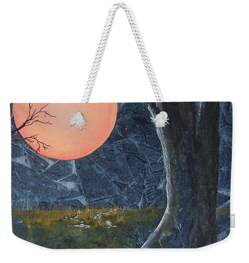 Moon Weekender Tote Bag featuring the painting Harvest Moon - The Fields by Jackie Mueller-Jones