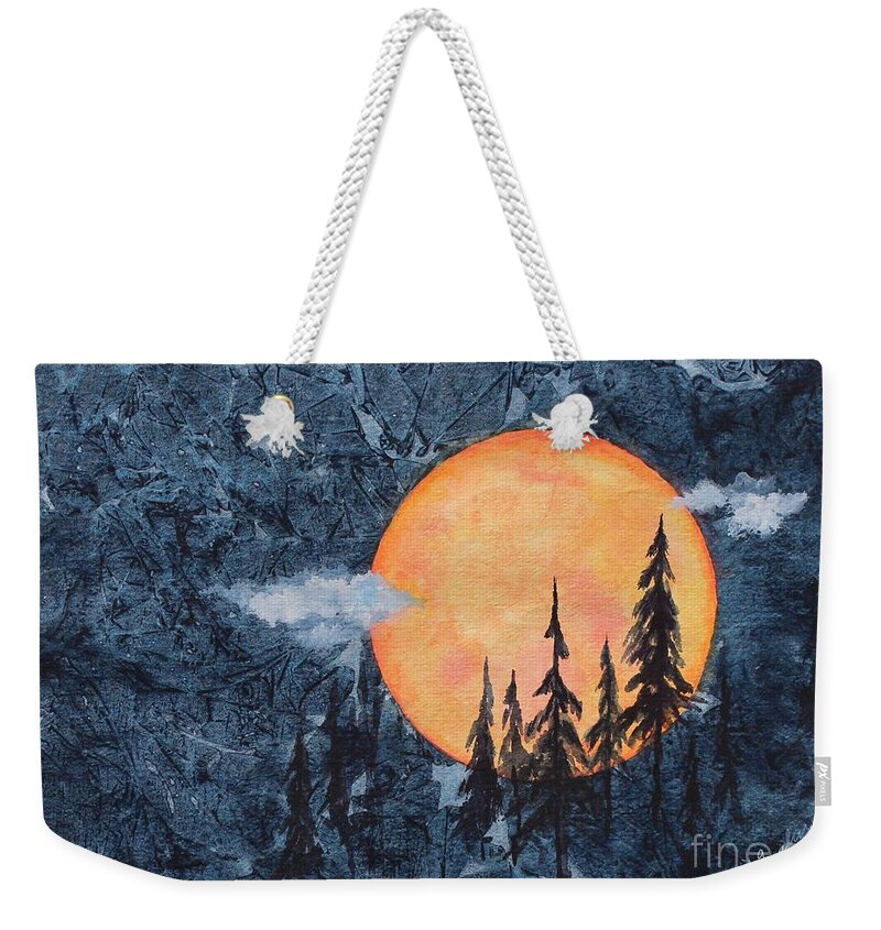 Moon Weekender Tote Bag featuring the painting Harvest Moon - The Forest by Jackie Mueller-Jones