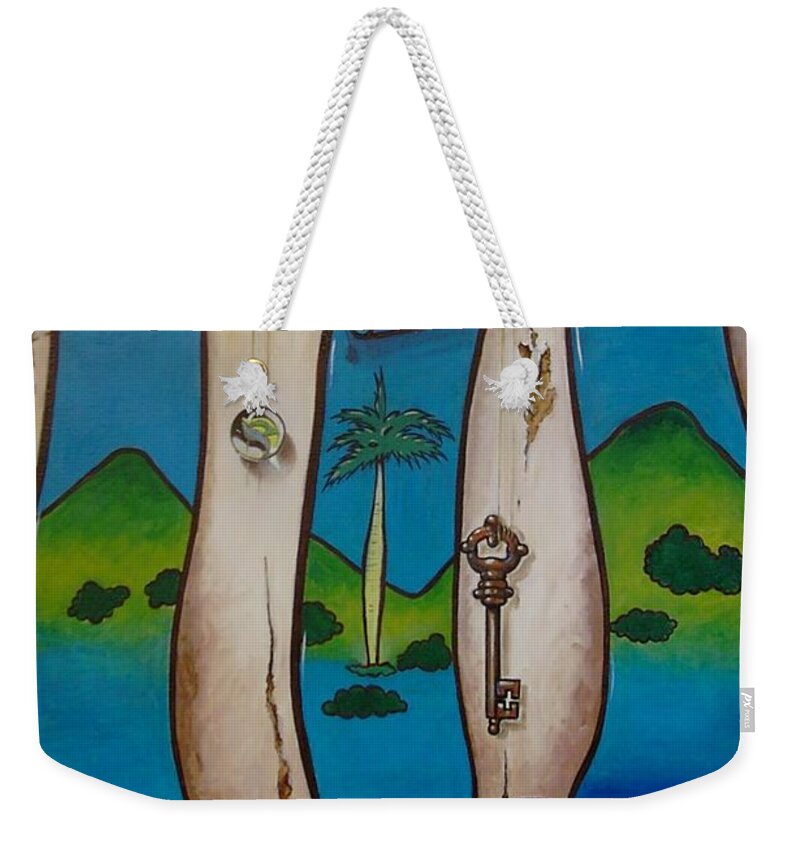 Cuba Weekender Tote Bag featuring the painting Hasta Cuando? by Roger Calle