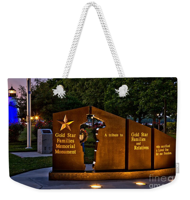 Gold Weekender Tote Bag featuring the photograph Havre De Grace Gold Star Families Memorial Monument by Adam Jewell