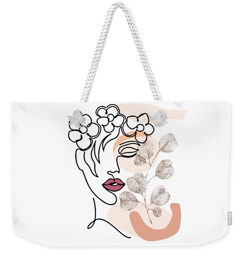Minimal Art Tote Bag One Line Drawing Abstract Flowers 
