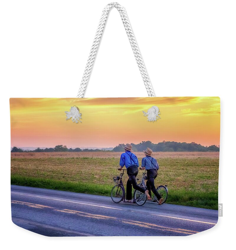 Amish Country Weekender Tote Bag featuring the photograph Heading Home at Sunset by Susan Rissi Tregoning