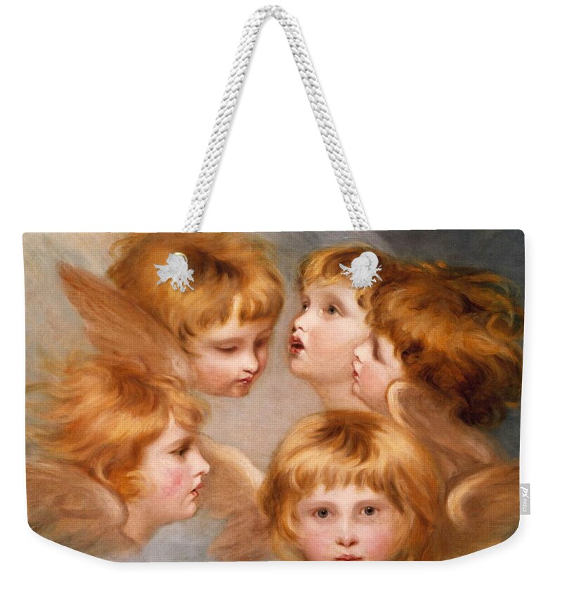 Sir Joshua Reynolds Weekender Tote Bag featuring the painting Heads of Angels - Miss Frances Gordon by Sir Joshua Reynolds