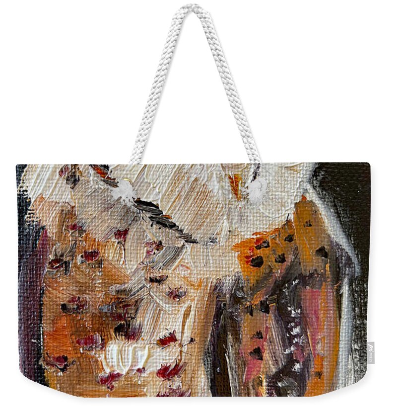 Heart Shaped Face Weekender Tote Bag featuring the painting Heart Faced Barn Owl by Roxy Rich