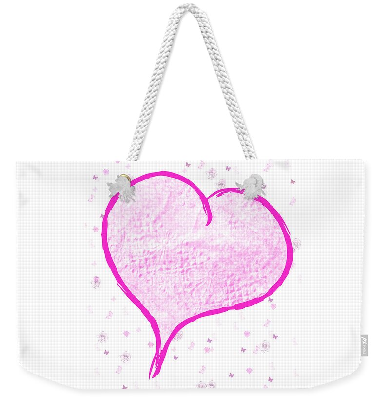 Pink Weekender Tote Bag featuring the mixed media Heart for Mom by Moira Law