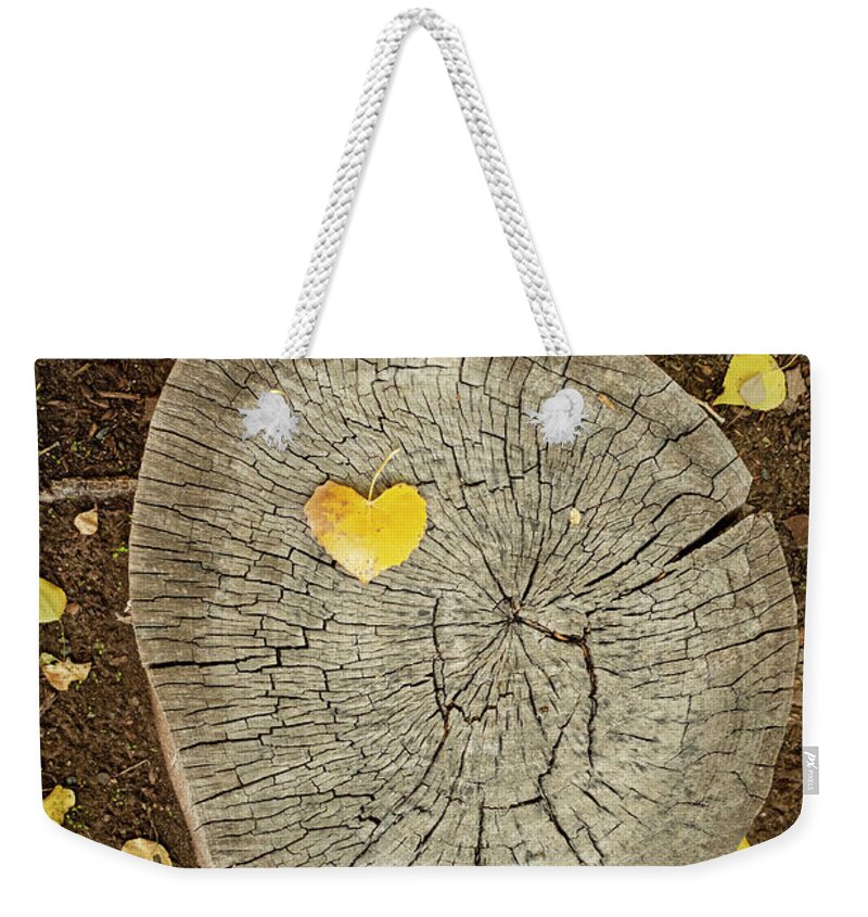 Still Life Weekender Tote Bag featuring the photograph Heart Wood by Mary Lee Dereske