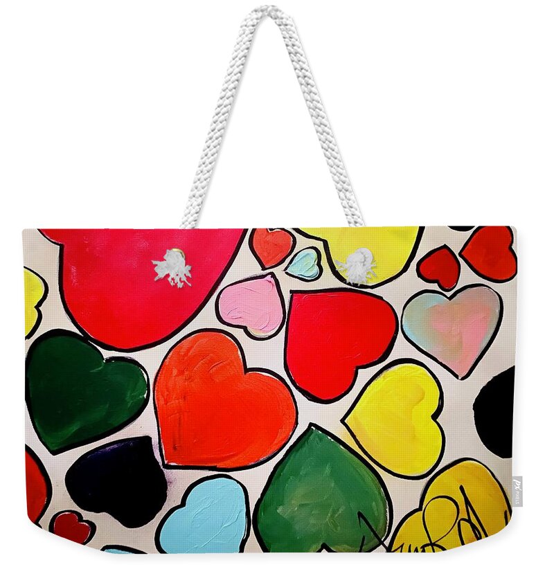  Weekender Tote Bag featuring the painting Hearts by Angie ONeal