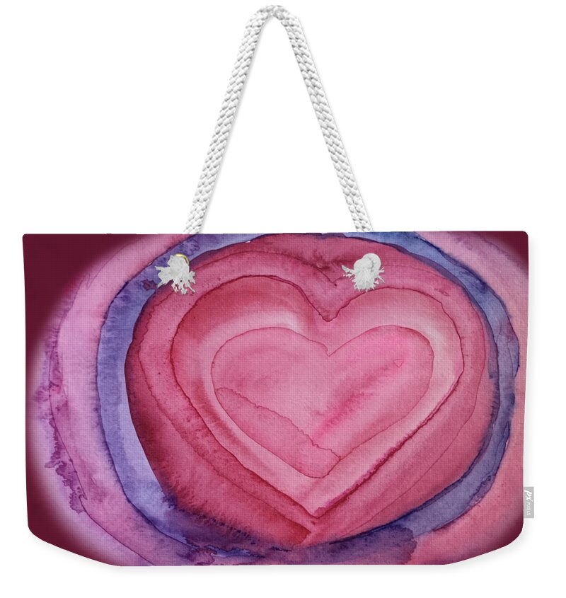 Vibrant Weekender Tote Bag featuring the painting Hearts within Hearts by Sandy Rakowitz