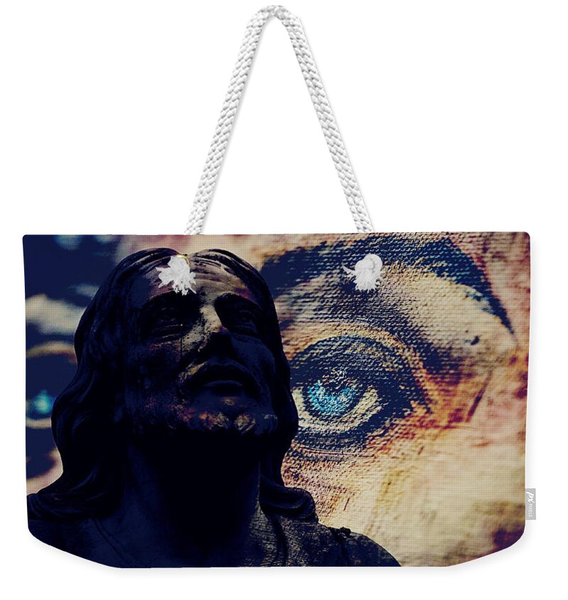Christ Weekender Tote Bag featuring the mixed media Heaven Help Us All by Paul Lovering