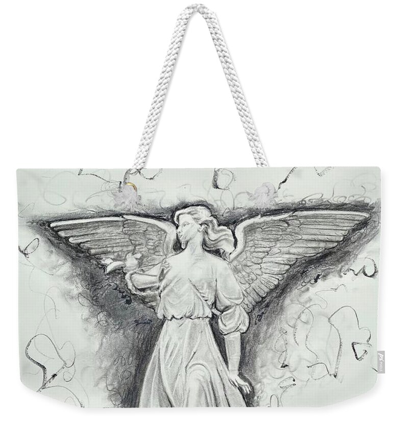 Angel Weekender Tote Bag featuring the drawing Heavenly Guardian by Donna Yates