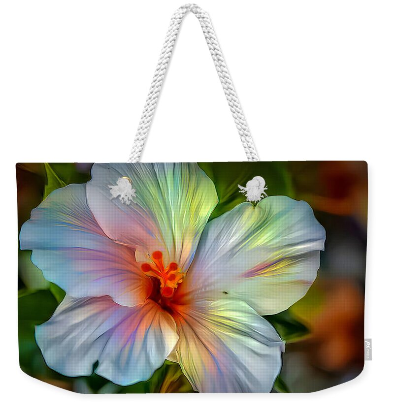 Hibiscus Weekender Tote Bag featuring the photograph Heavenly Hibiscus by Debra Kewley