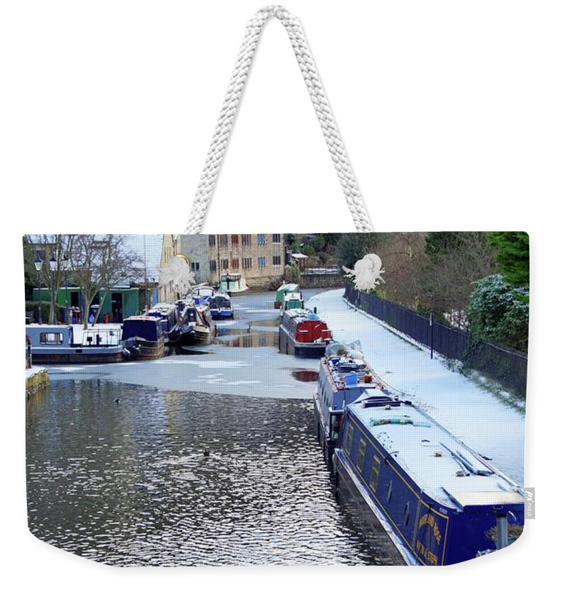 Hebden Bridge Weekender Tote Bag featuring the photograph Hebden Bridge on a winter's day. by David Birchall
