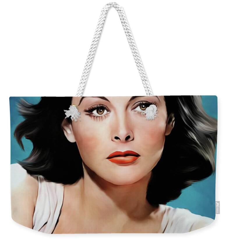 Bio Weekender Tote Bag featuring the painting Hedy Lamarr painting -b1 by Movie World Posters